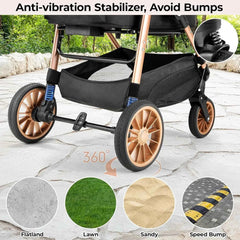 Foldable Pet Stroller for Medium Dog Cat Up to 55 lbs,All-Terrain 3-in-1 Dog Stroller with Carrier,Storage Basket,Cup Holder