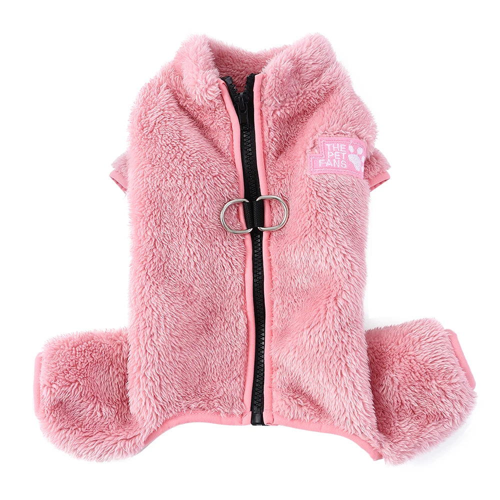 Soft Fleece Dog Clothes Winter Four Legs Covered  Plush Pet Coat Zipper Jacket Autumn Overall For Small Middle Dog