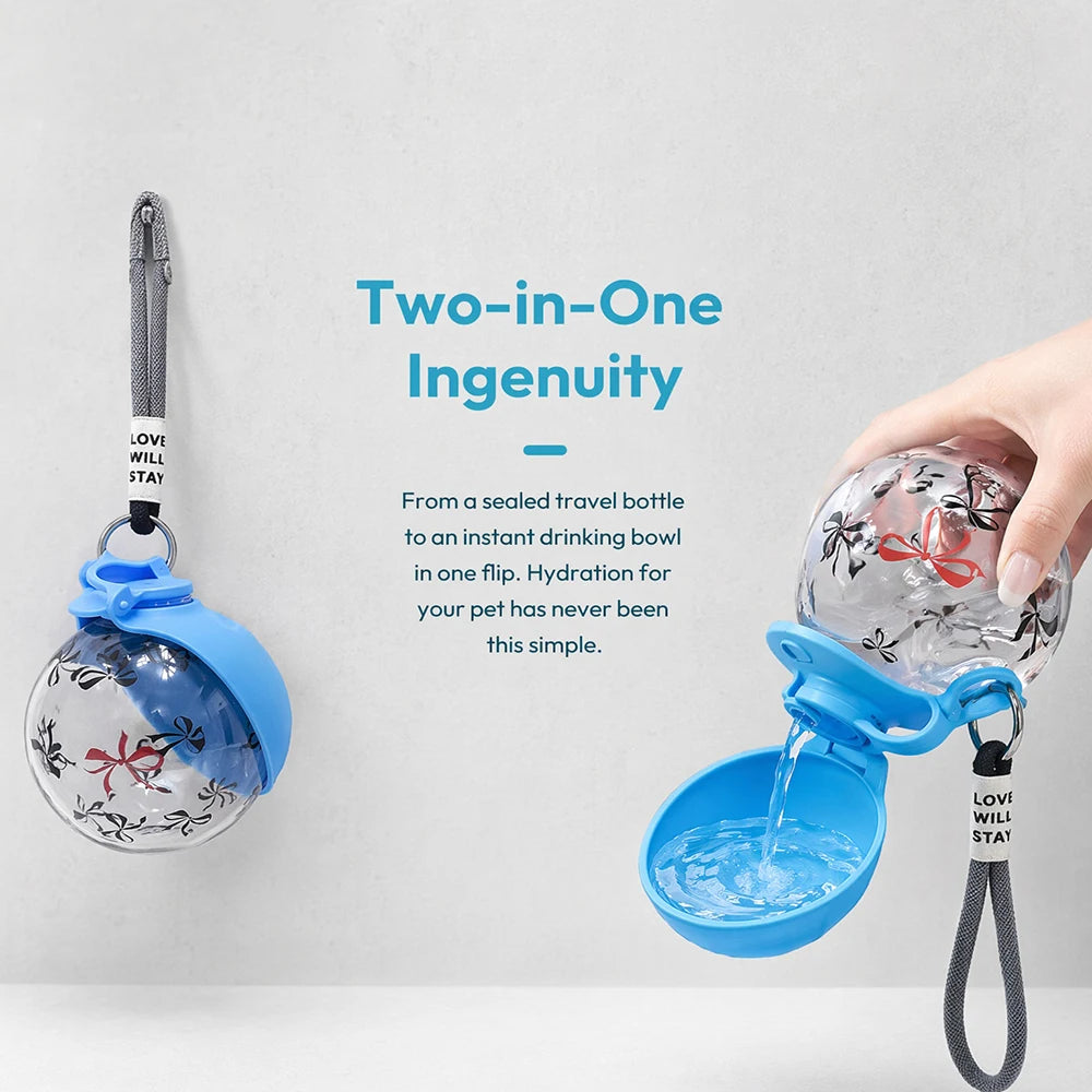 2-In-1 Portable Dog Water Bottle With Lanyard And Foldable Bowl