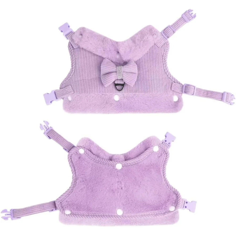 Cute Padded Dog Harness Leash Set With Removable Bow