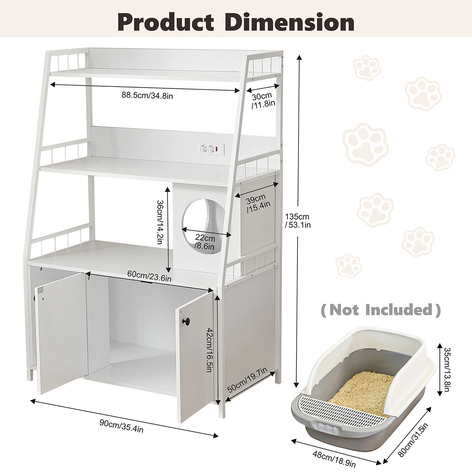 Redlife Cat Litter Box Enclosure With 3 Shelves And Doors