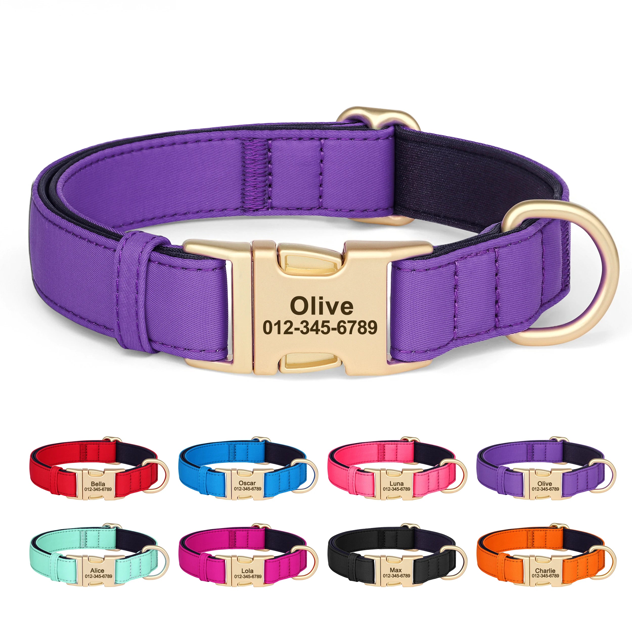 NONECN Personalized Waterproof Nylon Dog Collar Padded Engraved
