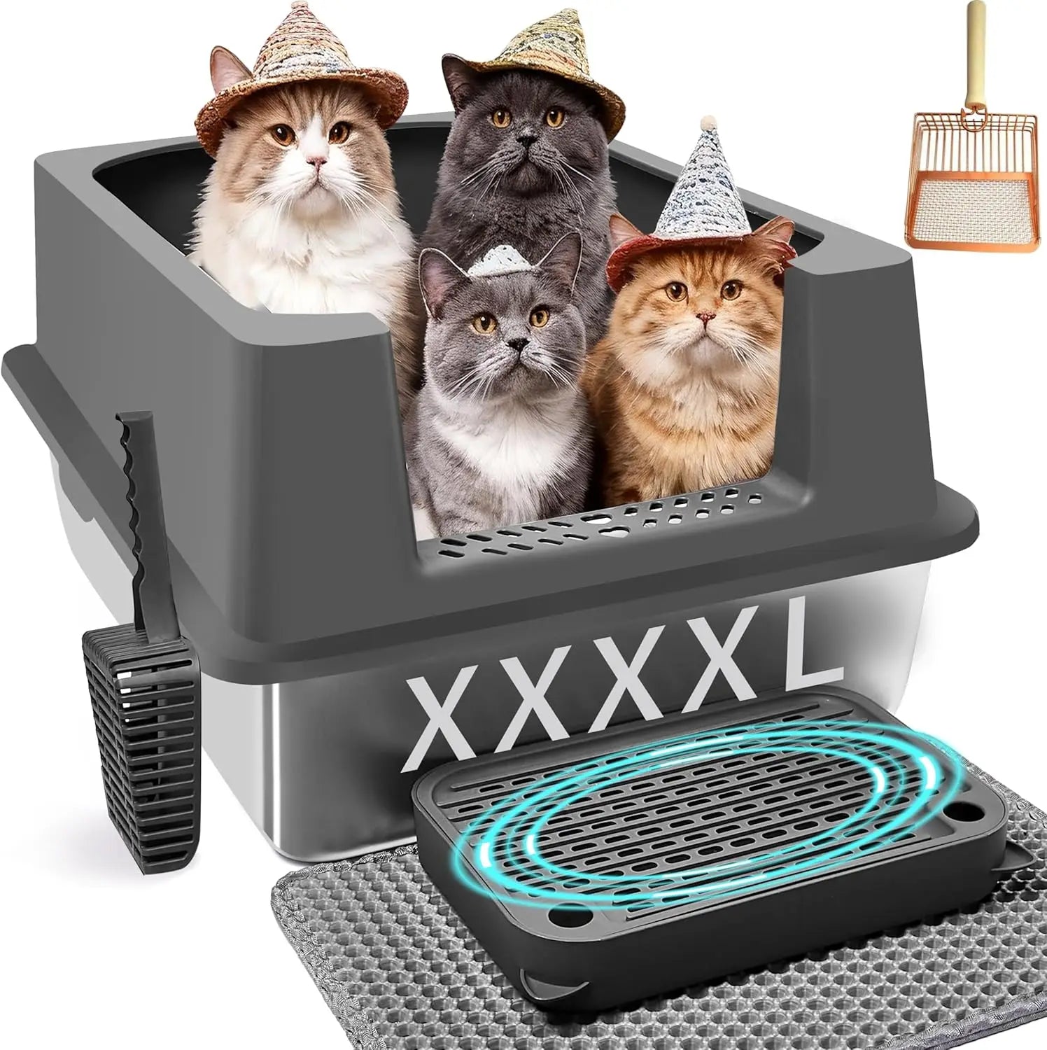 Stainless Steel Cat Litter Box With High Sides Easy Cleaning
