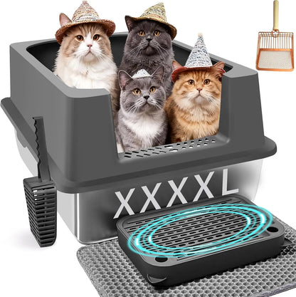 Stainless Steel Cat Litter Box With High Sides Easy Cleaning