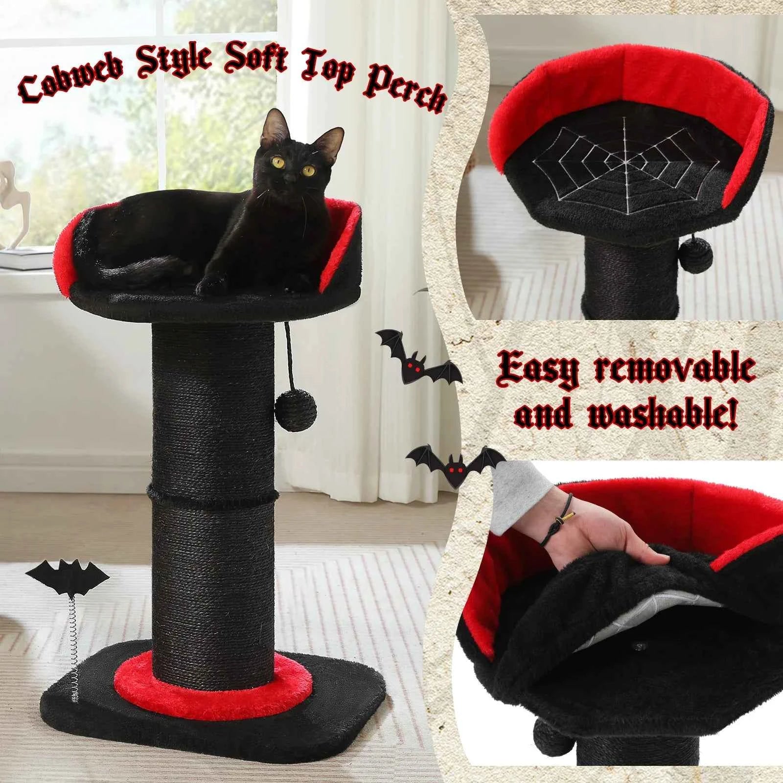 Large Cat Scratching Post for Indoor Gothic Cat Tree Tall Cat Scratcher with Thick Scratching Post Removable Cat Bed Spring Ball