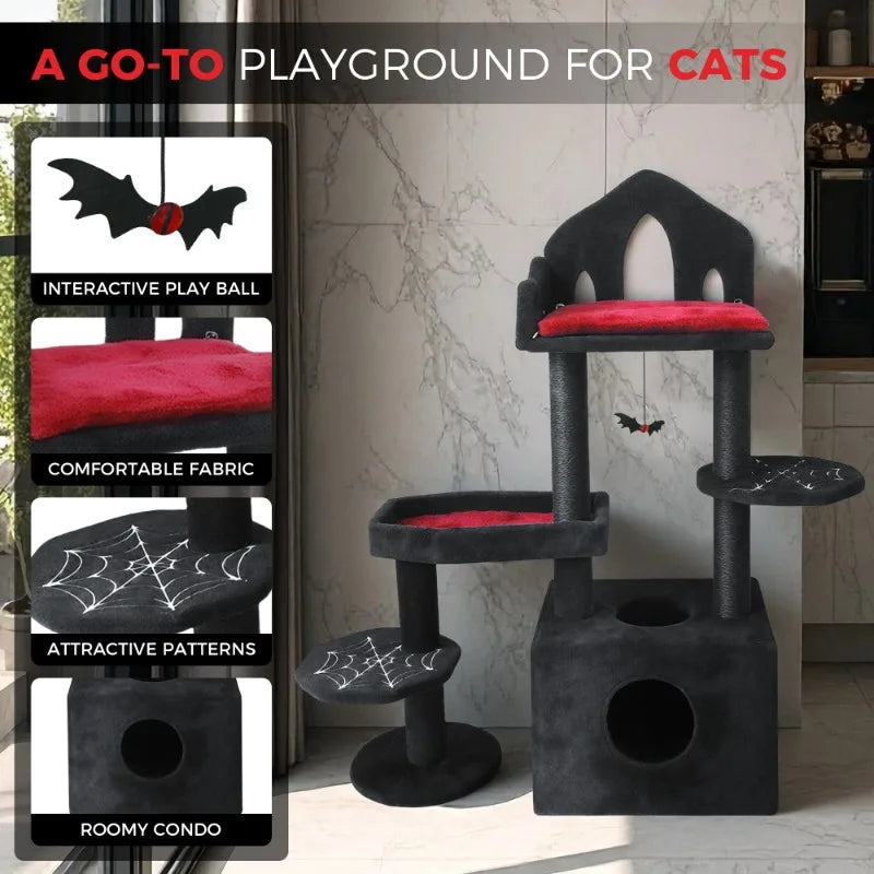 Black Gothic Cat Tree Heavy Cat Furniture with Indoor Multiple Cats hammock Gothic Pet Playground