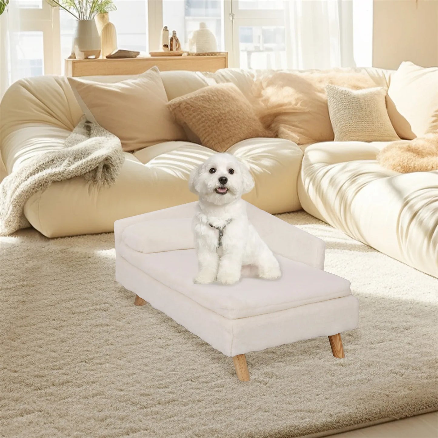 BINGOPAW Elevated Pet Bed Sofa With Waterproof Cozy Pad And Wood Legs