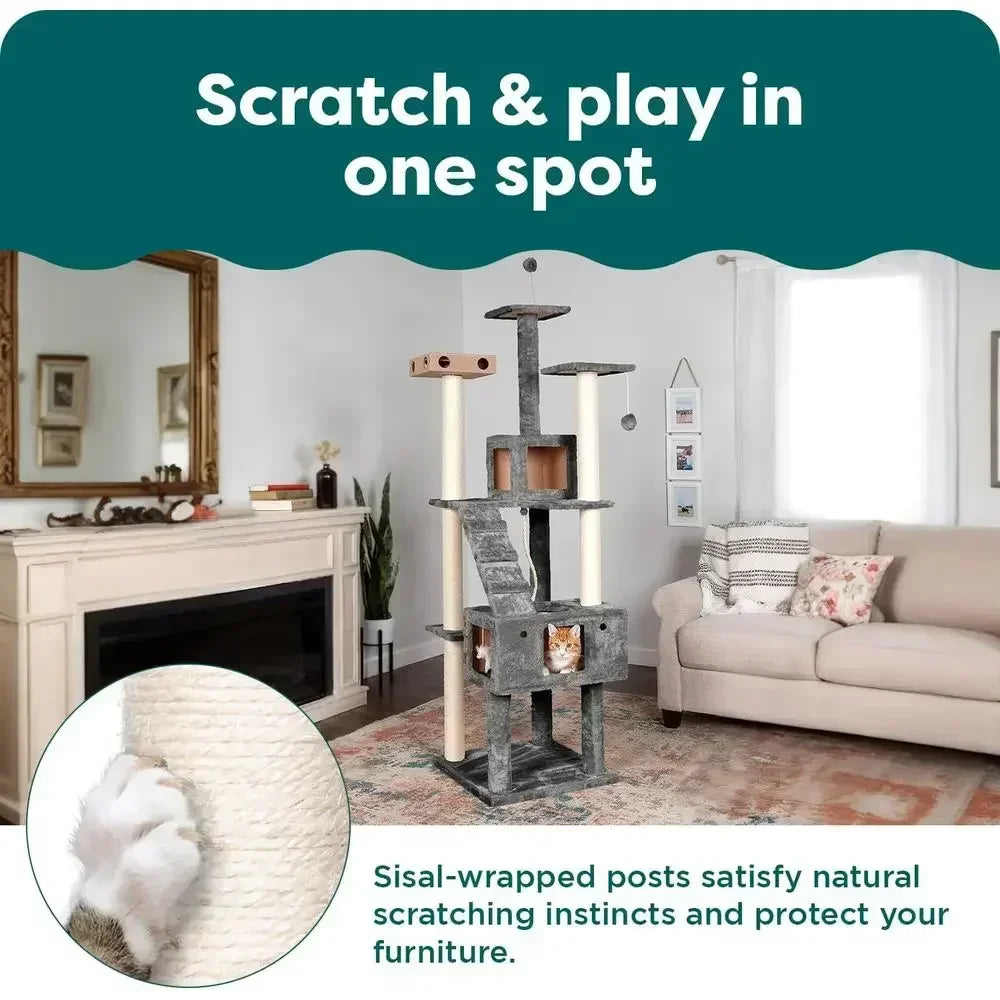 Sisal Cat Tree With Condos And Perches For Indoor Cats