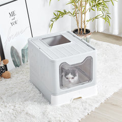 Foldable Space Saving Cat Litter Box With Front Entry Tray