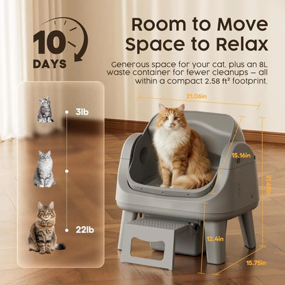 Open Top Self Cleaning Cat Litter Box With Auto Sensors