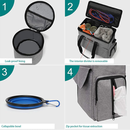 TWISTER.CK Dog Travel Bag Backpack With Food Bags And Bowls