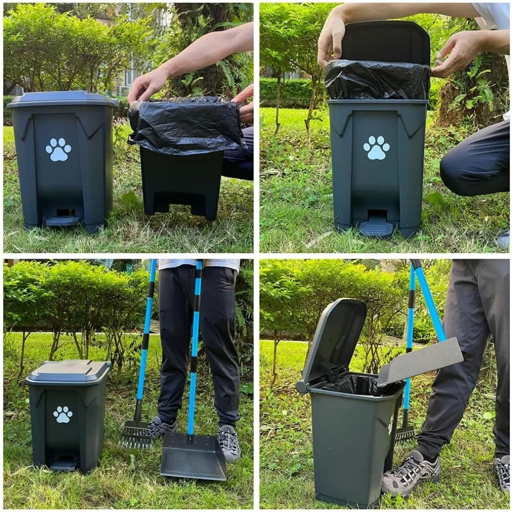 Dog Poop Trash Can for Outdoors with Extra Large Pooper Scooper & 50 Waste Bags - 20L/5 Gallon Large Dog Poop Trash Can Outside