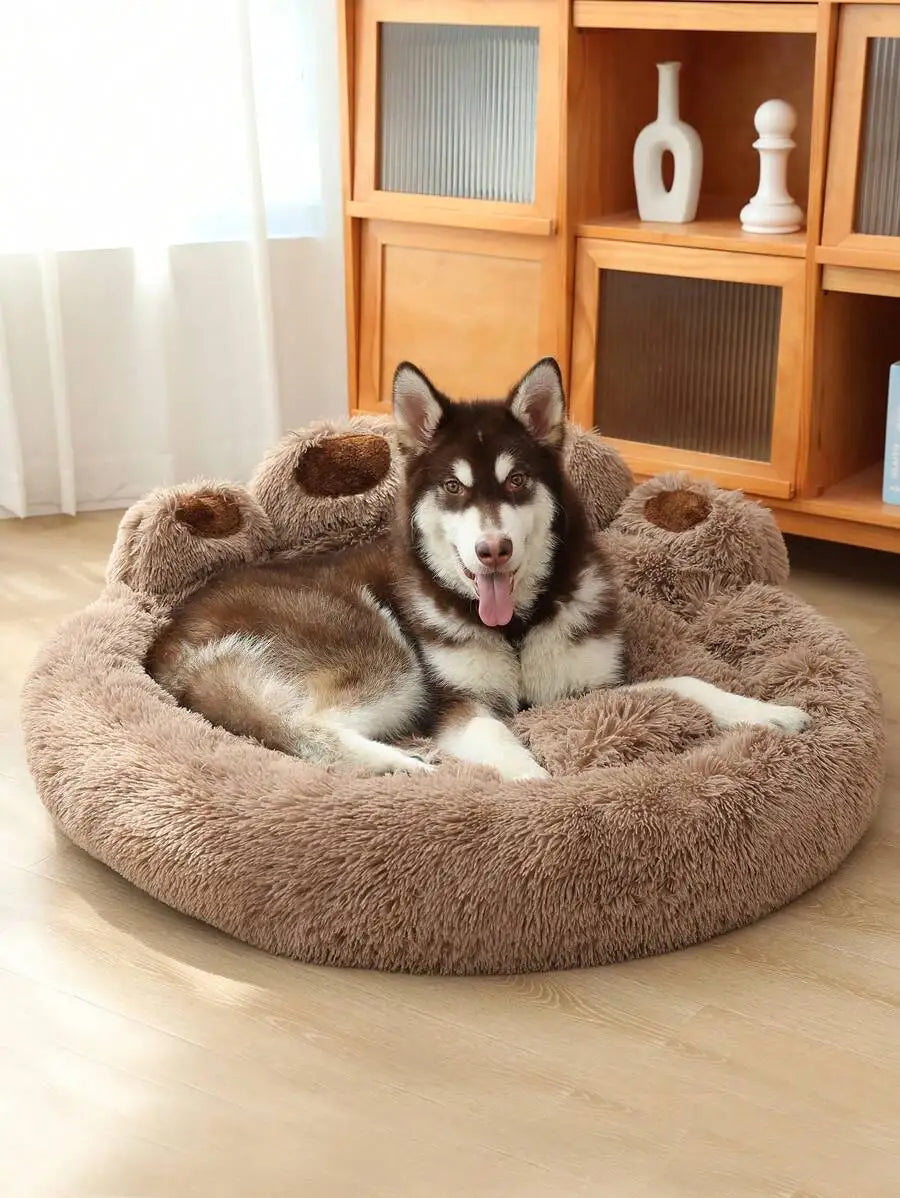 1 piece of bear paw-shaped plush pet bed, warm, breathable, and lined with plush, suitable for cats and dogs of all sizes to sleep deeply and safely on, for use in all seasons