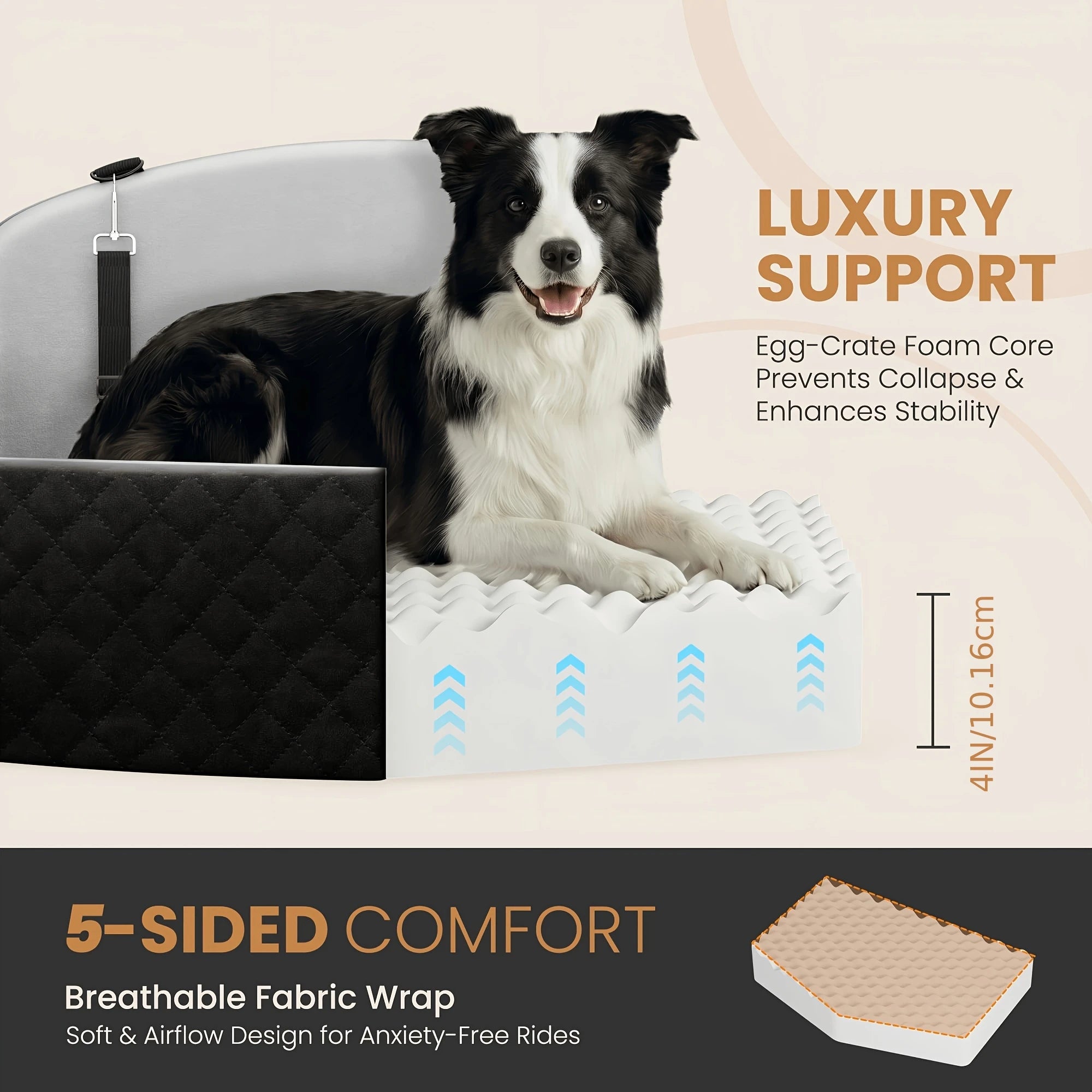 Dog Car Seat for Medium/Large Dogs, Memory Foam Dog Booster Seat with Thick Cushion up to 55 lbs or 2 Small Dogs, Travel Pet Car Seat with Detachable Washable Cover, 2 Safety Leashes