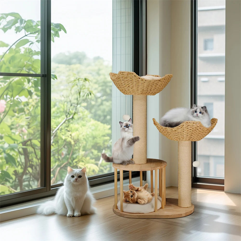 BORWARTCN Three Tier Cat Tree With Plush Napping Perches