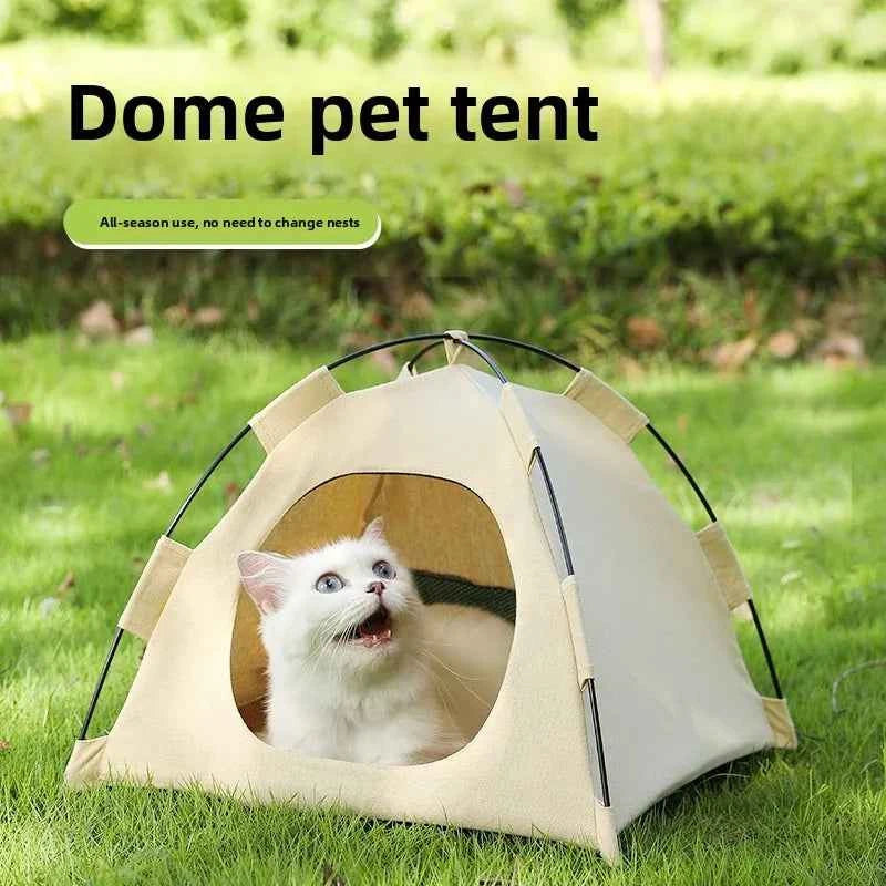 Portable Cat Tent Bed Breathable Oxford Pet House with Double-sided Mat Summer Cooling Cat Cave for Indoor Outdoor Cats Dogs