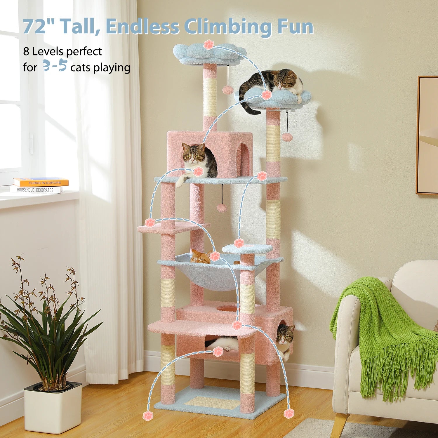 PETEPELACN Cat Tree Tower With Five Tier Sisal Posts