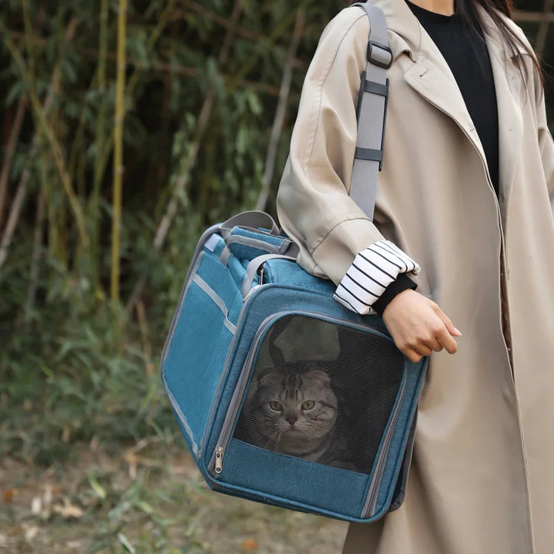 Portable Expandable Pet Travel Bag Soft Sided Breathable Carrier Crossbody