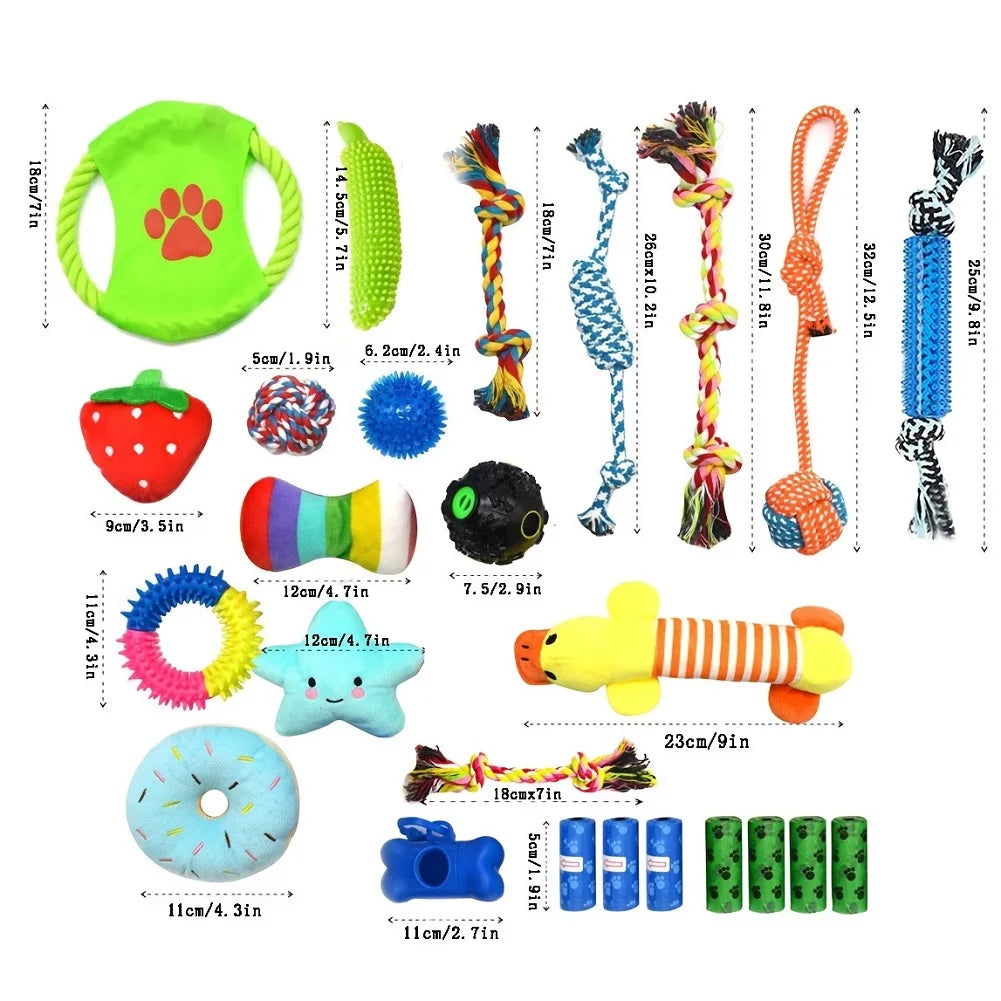 Shunmaii 25 Pack Dog Rope Toys Squeaky Treat Balls
