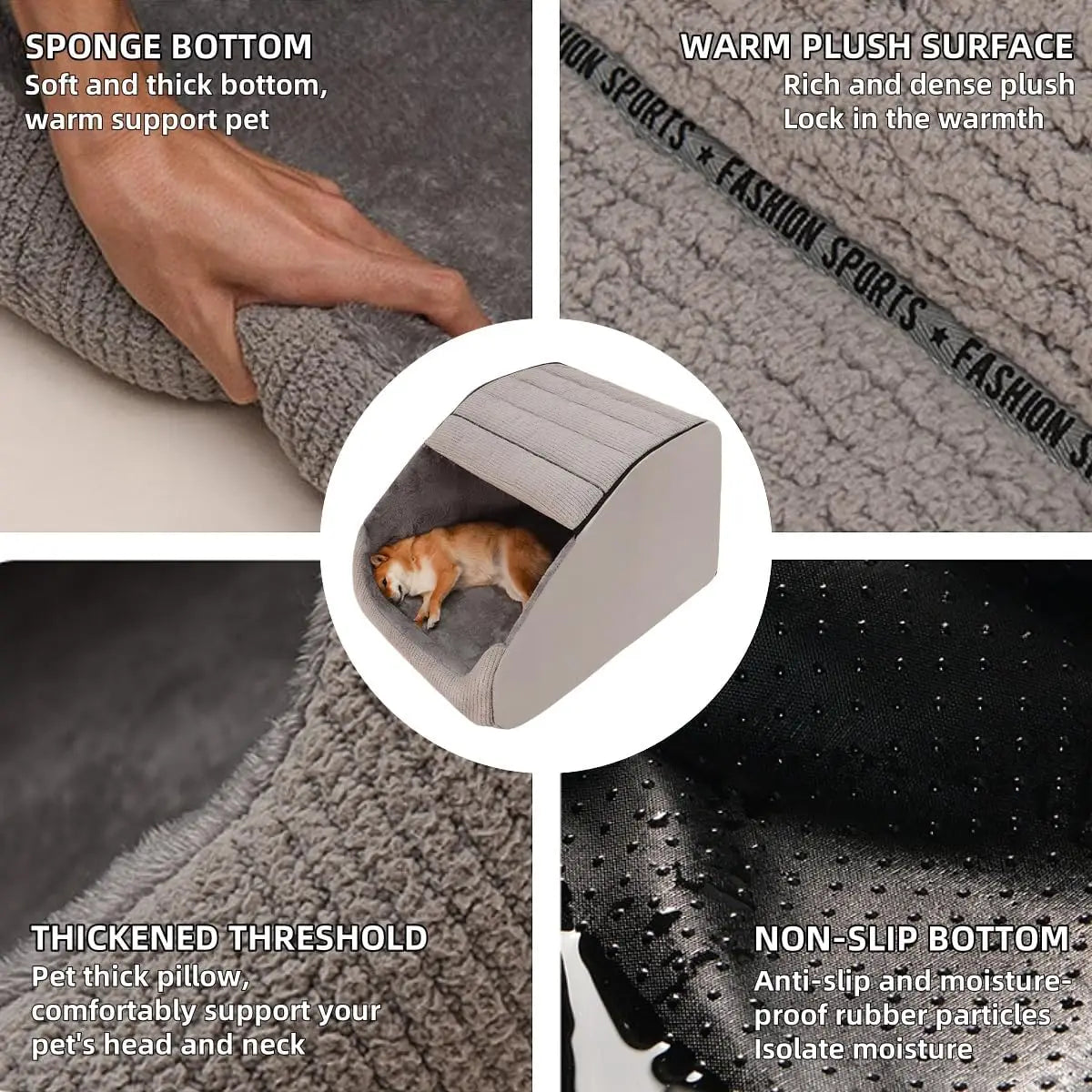 Cozy Plush Cave Dog Bedstead With Memory Foam Non Slip