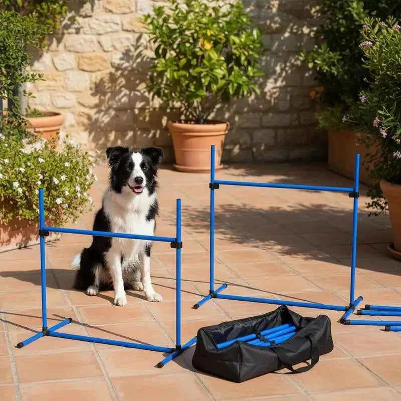 Dog Agility Training Kit Is A 4-piece Set of Dog Agility Training Equipment, Including 4 Height-adjustable Interlocking Obstacle Courses and A Carrying Bag