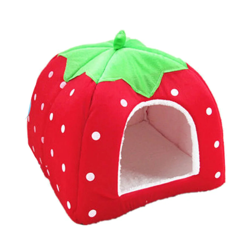 Strawberry Puppy Kennels Washable Pets Cave Sofa Half-Closed Fluffy Dogs Room Pets Sleeping Nest for Winter Indoor