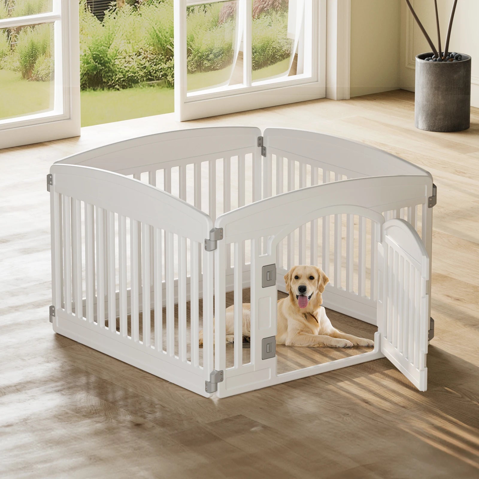 JHK Plastic Dog Playpen 6-Panel Expandable Fence For Medium Dogs