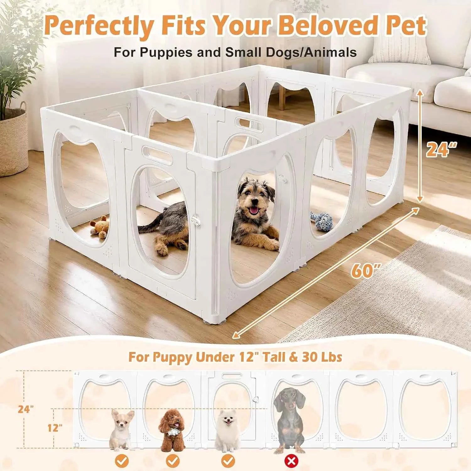 Clear Acrylic Dog Playpen, 12 Panels Indoor Puppy Fence for Small Pets