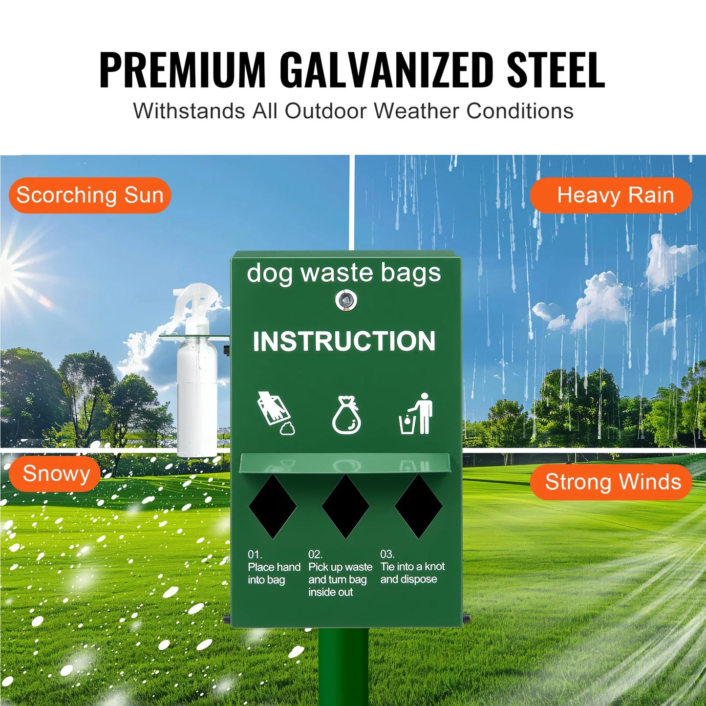 SucceBuy Dog Poop Bag Dispenser with Hand Wash Bottle Lockable Outdoor Dog Waste Bag Holder with 600 Waste Bags for Porch Lawn