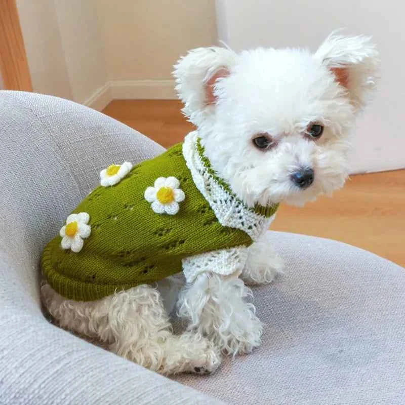 Soft Warm Knitted Blossoming Flower Design Dog Sweater For Pets