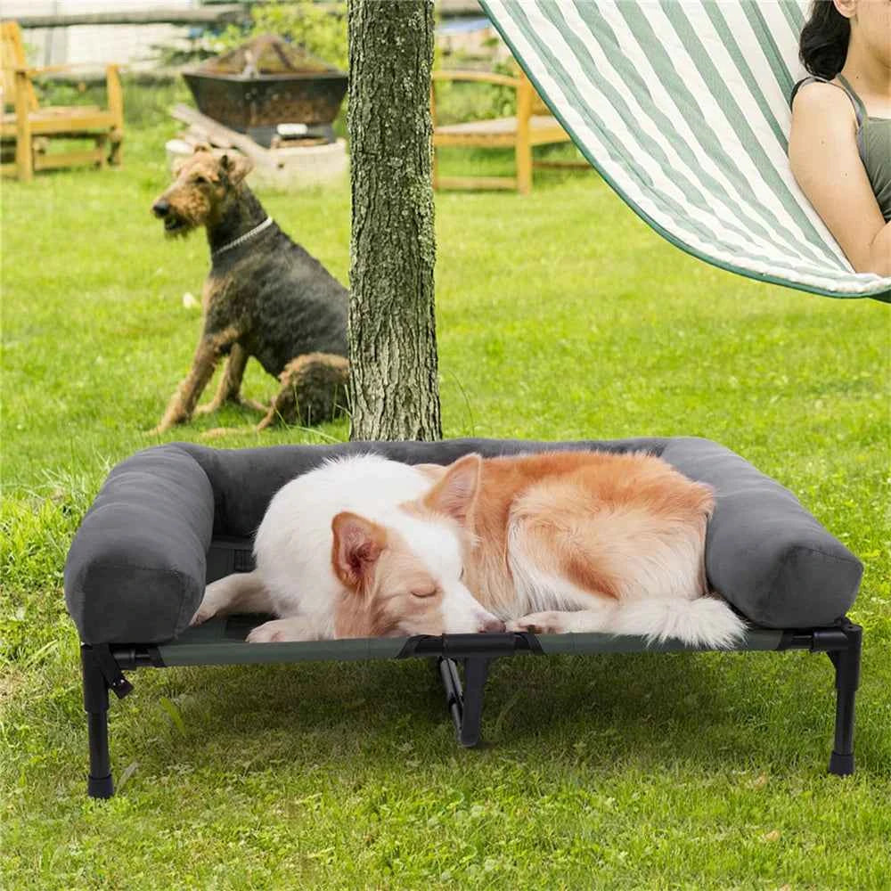 XXL XL Large Dog Bed Outdoor Raised Dog Bed with Cooling Breathable Mat and Soft Plush Mat Pet Puppy Camping Cot for Home Garden