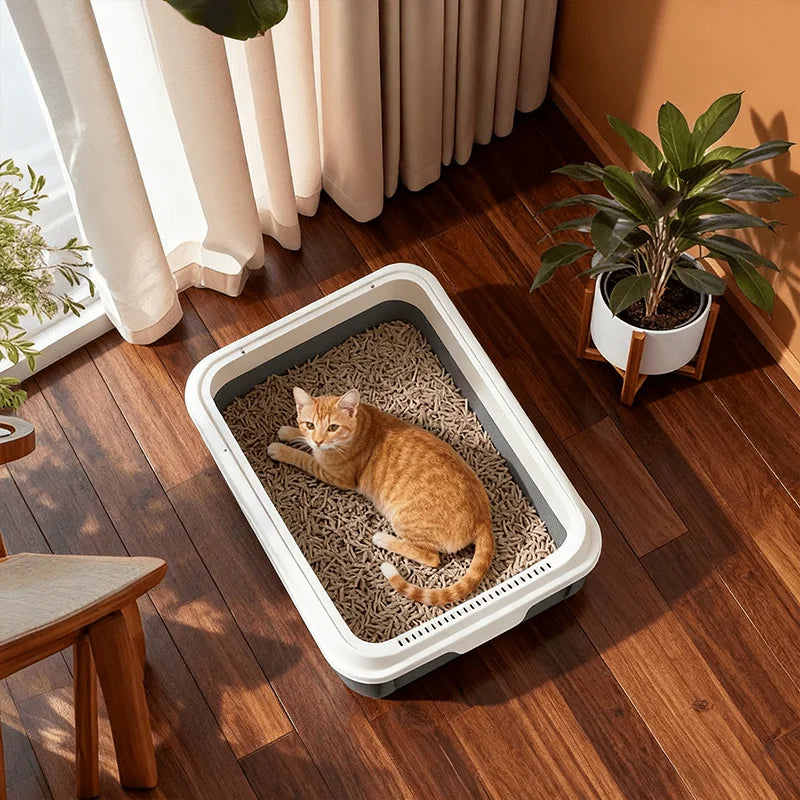 Cat Litter Box With Detachable Lid And Scoop Splash Proof