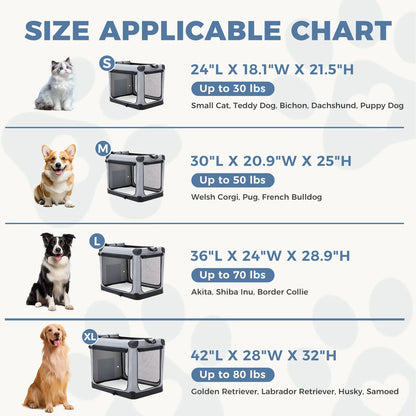 JHK 600D Oxford Fabric Foldable Soft Dog Crate Portable Pet Kennel with 3 Doors Use for Small to Extra Large Dogs Indoor