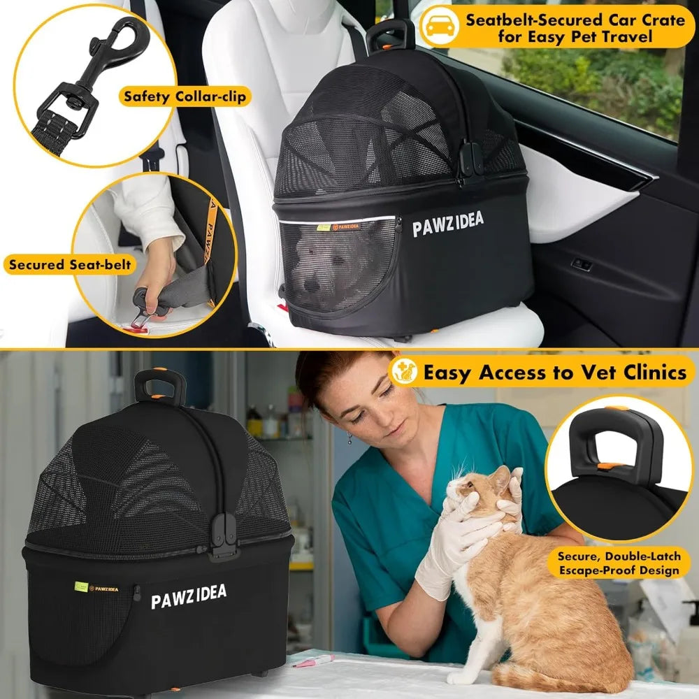 Double Pet Stroller with 2 Detachable Carriers, Portable Dog Crate for Car Travel & TSA-Approved Expandable Cat Carrier