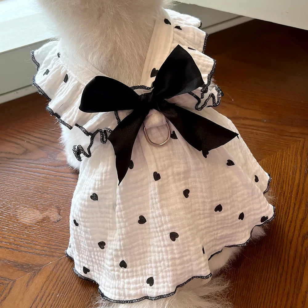 All Seasons Dog Cat Pet Dress Clothes Heart Design Fabric