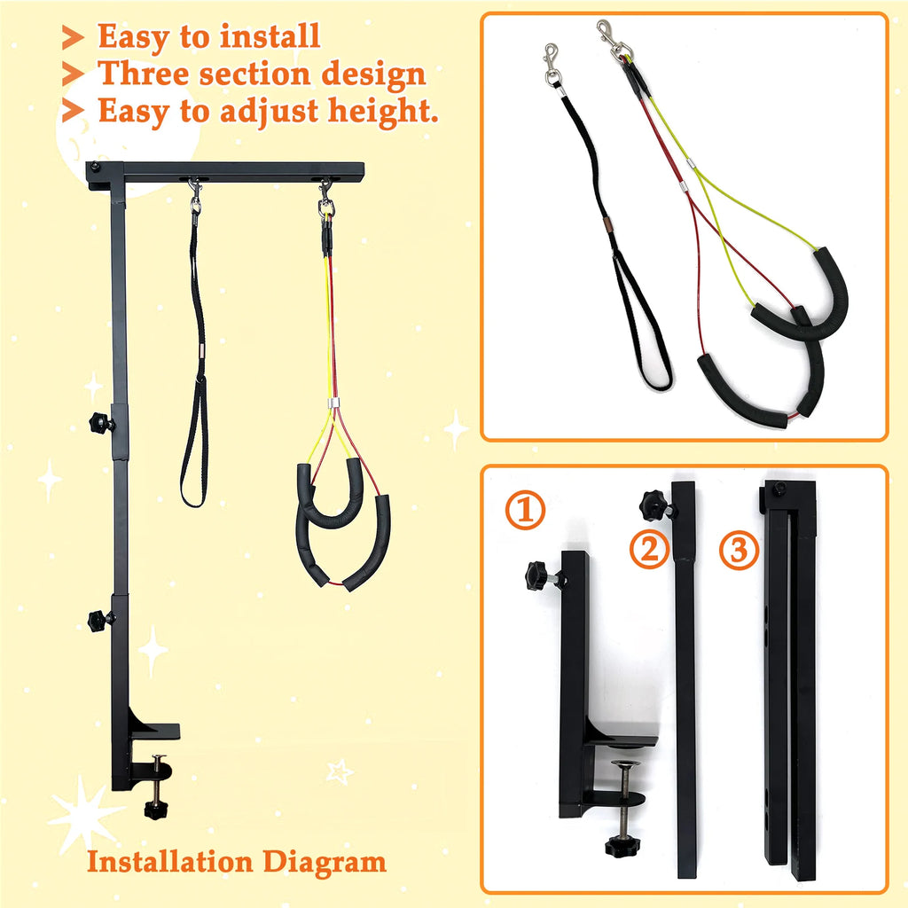 Dog Grooming Table Arm Height Adjustable Two No Sit Haunch Holder Three Section Design Suitable for Medium, Small Dogs, and Cats
