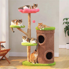 Large Cat Tree with 4 Spacious Condos Thick Scratching Post Flower Top Bed Tall Cat Tower for Indoor Luxury Cat House Bed Toys