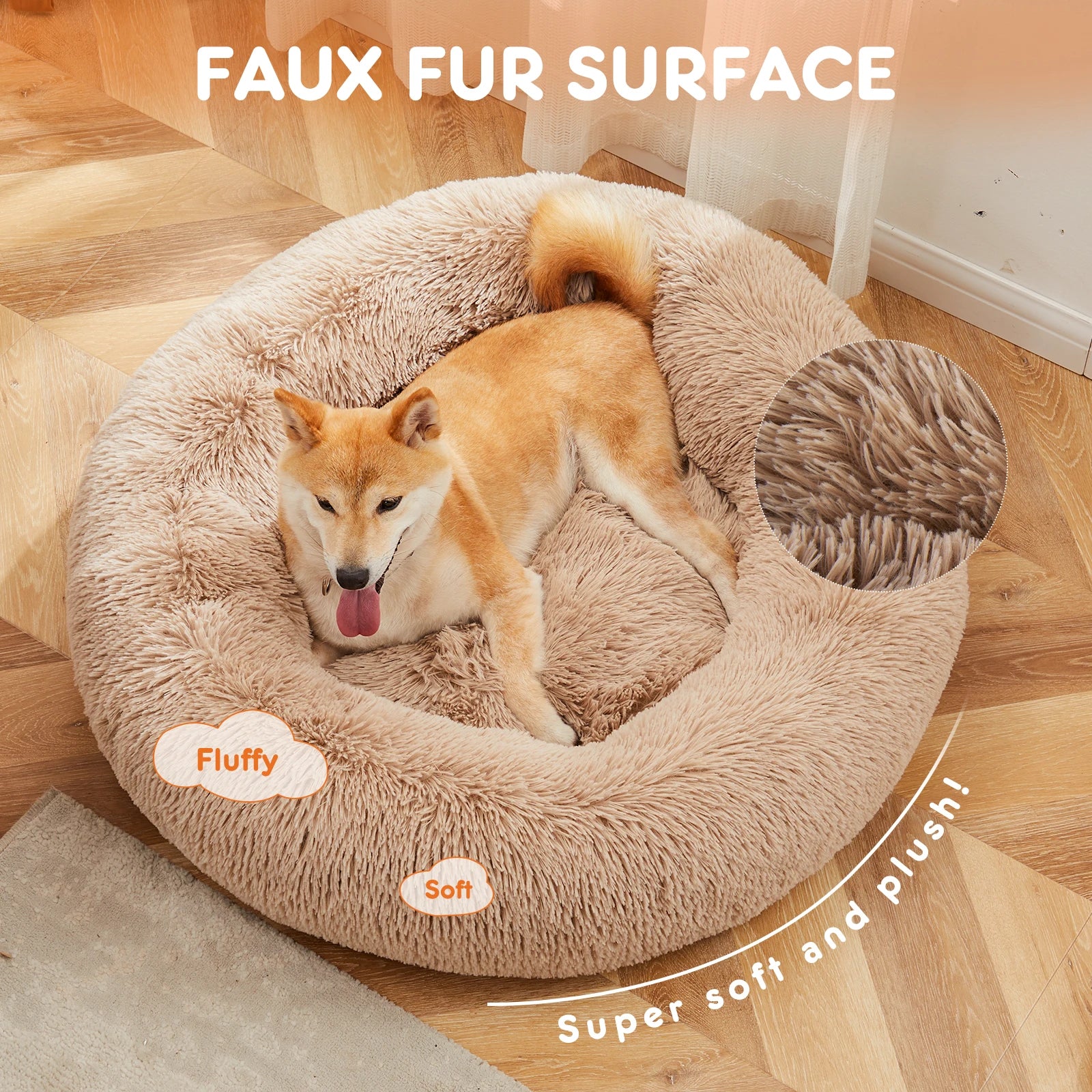 JHK Calming Dog Bed Washable Plush Faux Fur Cozy Comfort