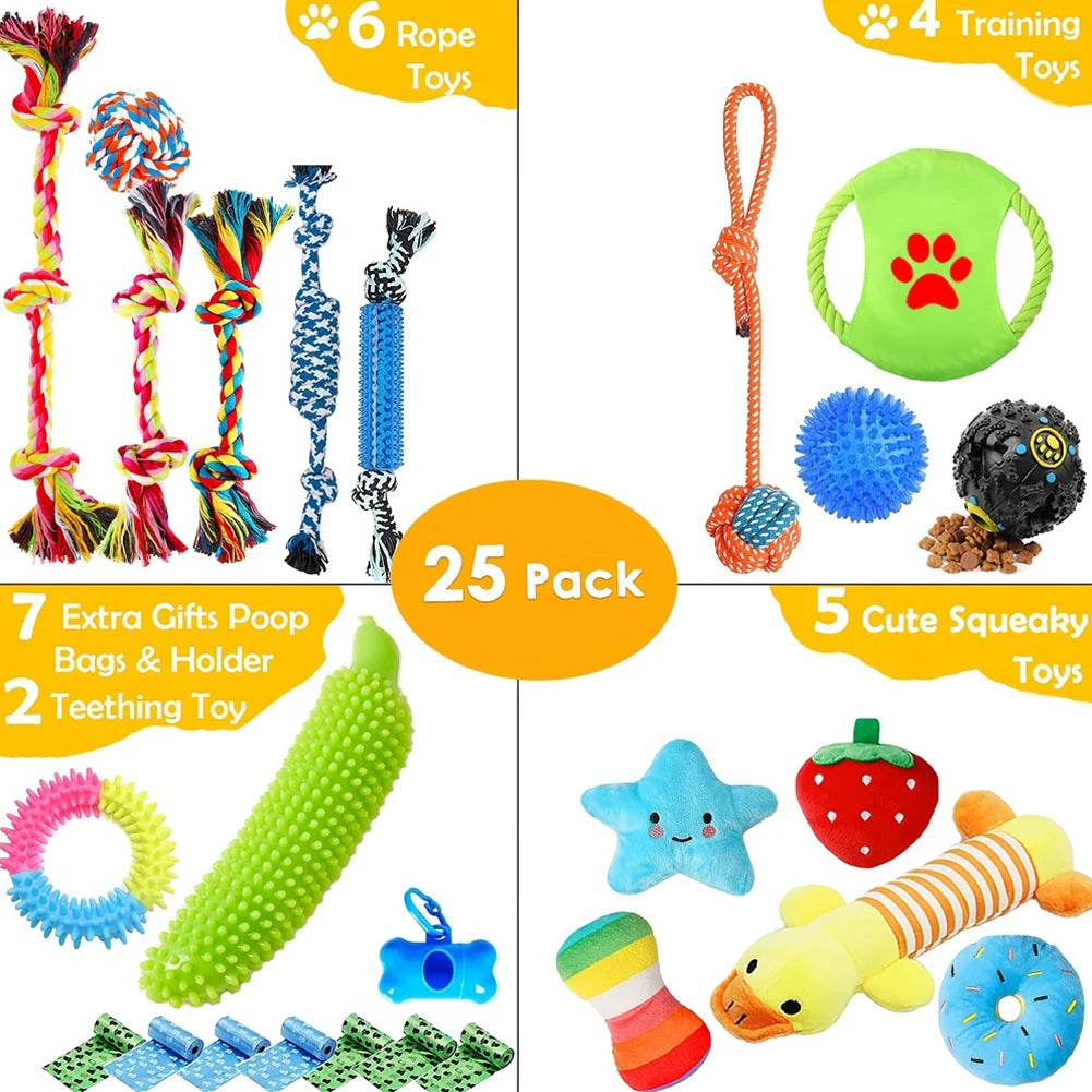 Shunmaii 25 Pack Dog Rope Toys Squeaky Treat Balls