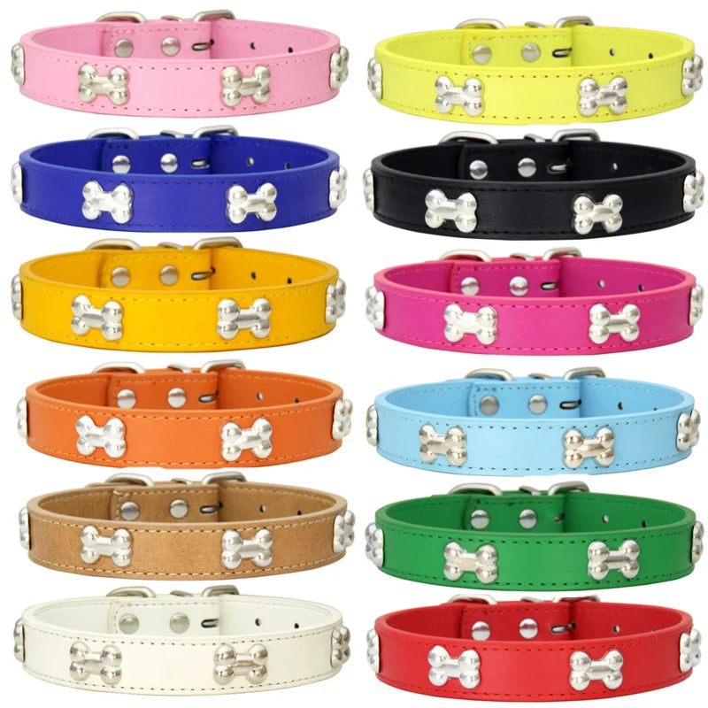 Bone Leather Durable Dog Collar For All Breeds Pet Accessories