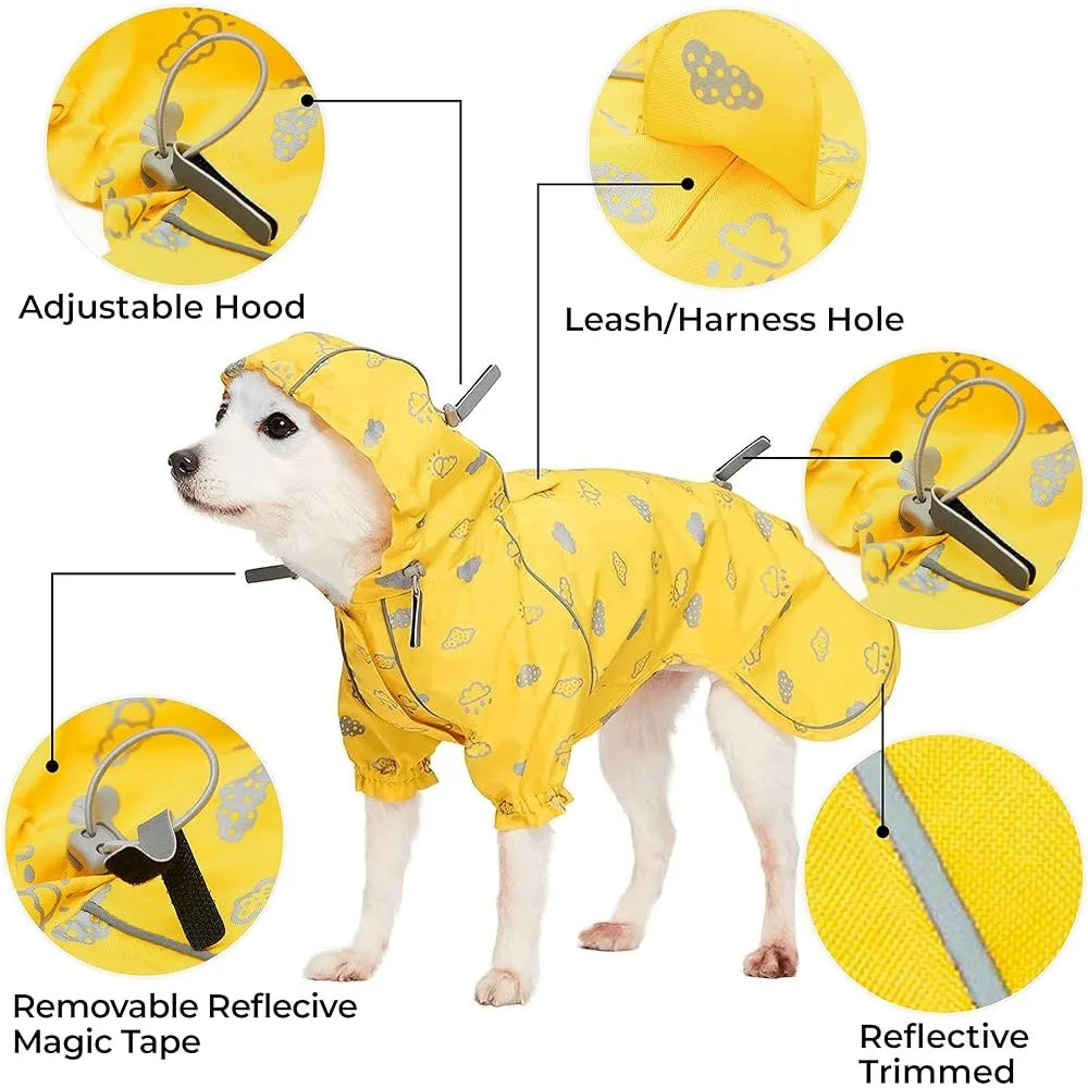 Lightweight Waterproof Dog Raincoat With Hood And Harness