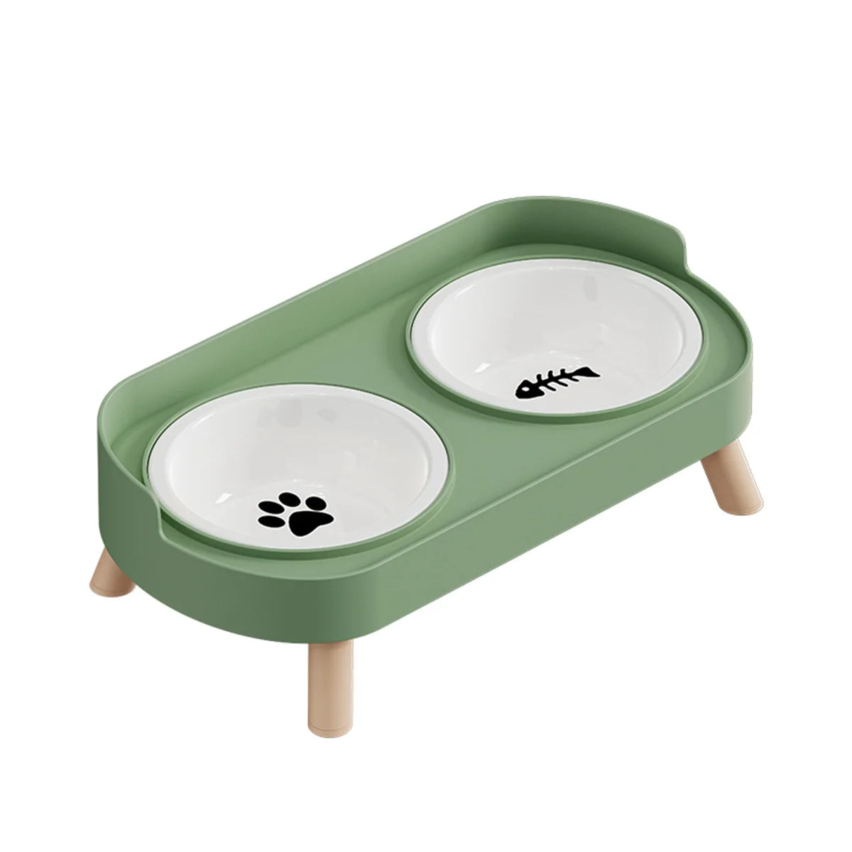 Pet cat double bowl feeder, adjustable height cat and dog water dispenser, elevate feeding kitten supplies