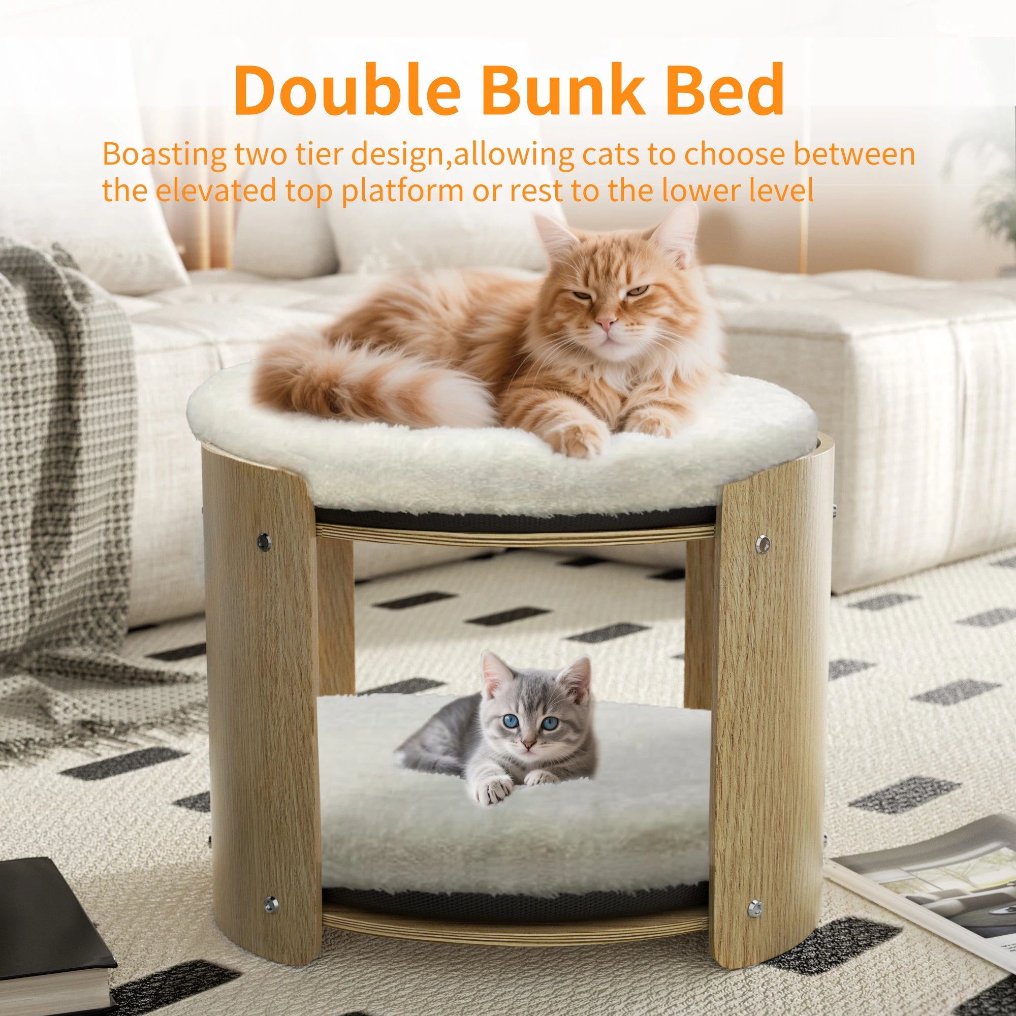 BINGOPAWCN Elevated Cat Bed Two-Tier Cat Tree Bamboo Frame