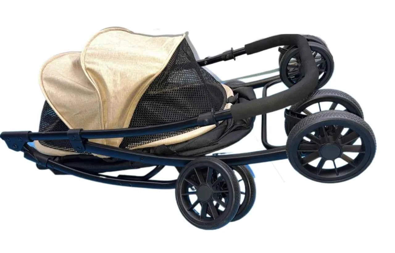Pet Stroller 2-in-1 Detachable with Removable Lightweight Carrier Basket One-Click Fold 4-Wheel Dog Cat Trolley Breathable Mesh Windows Large Storage Space for Small Medium Pets