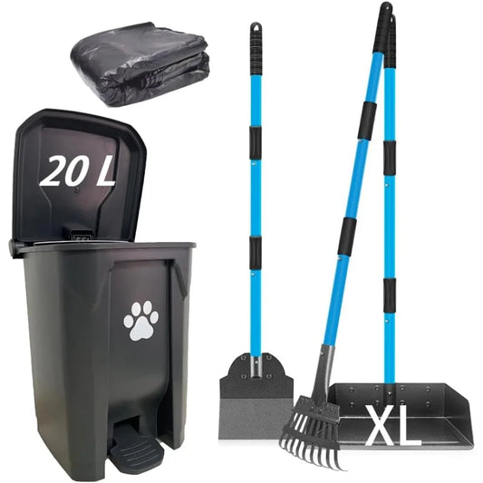 Dog Poop Trash Can for Outdoors with Extra Large Pooper Scooper & 50 Waste Bags - 20L/5 Gallon Large Dog Poop Trash Can Outside