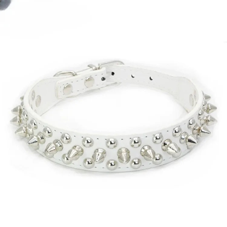 NONECN Adjustable Leather Dog Collar With Rivet Spiked Design