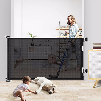71in Extra Wide Retractable Baby Gate No-Drill Childproof Net Fence 34in Tall Mesh Baby Safety Gate for Stairs Dog Gate Black