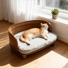 Unique Elevated Pet Sofa Wood Small Dog Couch Bed with Cushion for Puppy Kitty