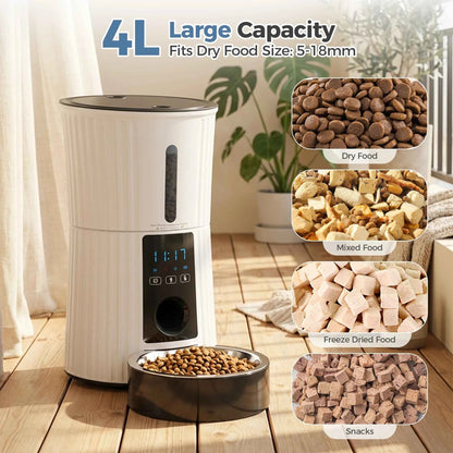 JHK 4L Automatic Cat Feeder WiFi Timed Cat Food Dispenser with APP Control Dual Power Supply Indoor Programmable Pet Feeder