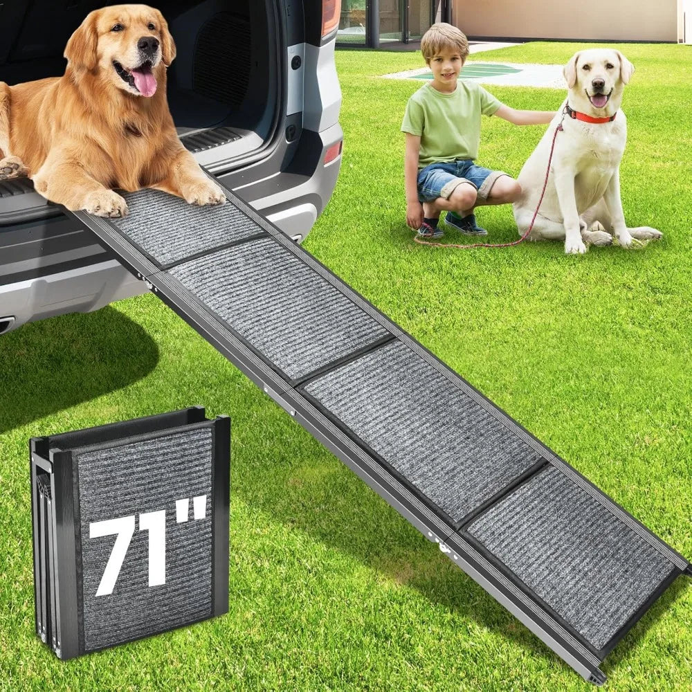 Dog Ramp for Car, 71''x 17.3'' Extra Long Dog Ramp for Truck with Non-Slip Rug Surface, Portable and Folding Dog Car Ramp for SU